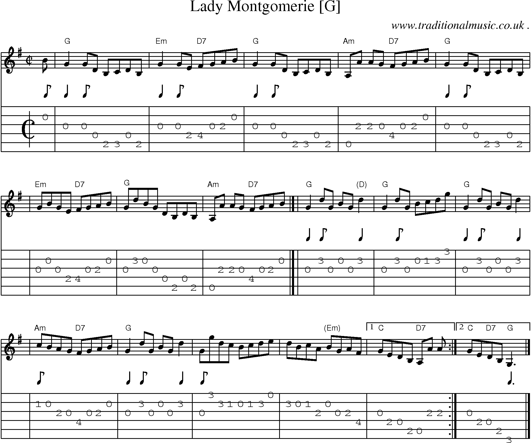Sheet-music  score, Chords and Guitar Tabs for Lady Montgomerie [g]